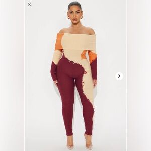 Orange/Cream/Burgandy Combo Fashion Nova Jumpsuit